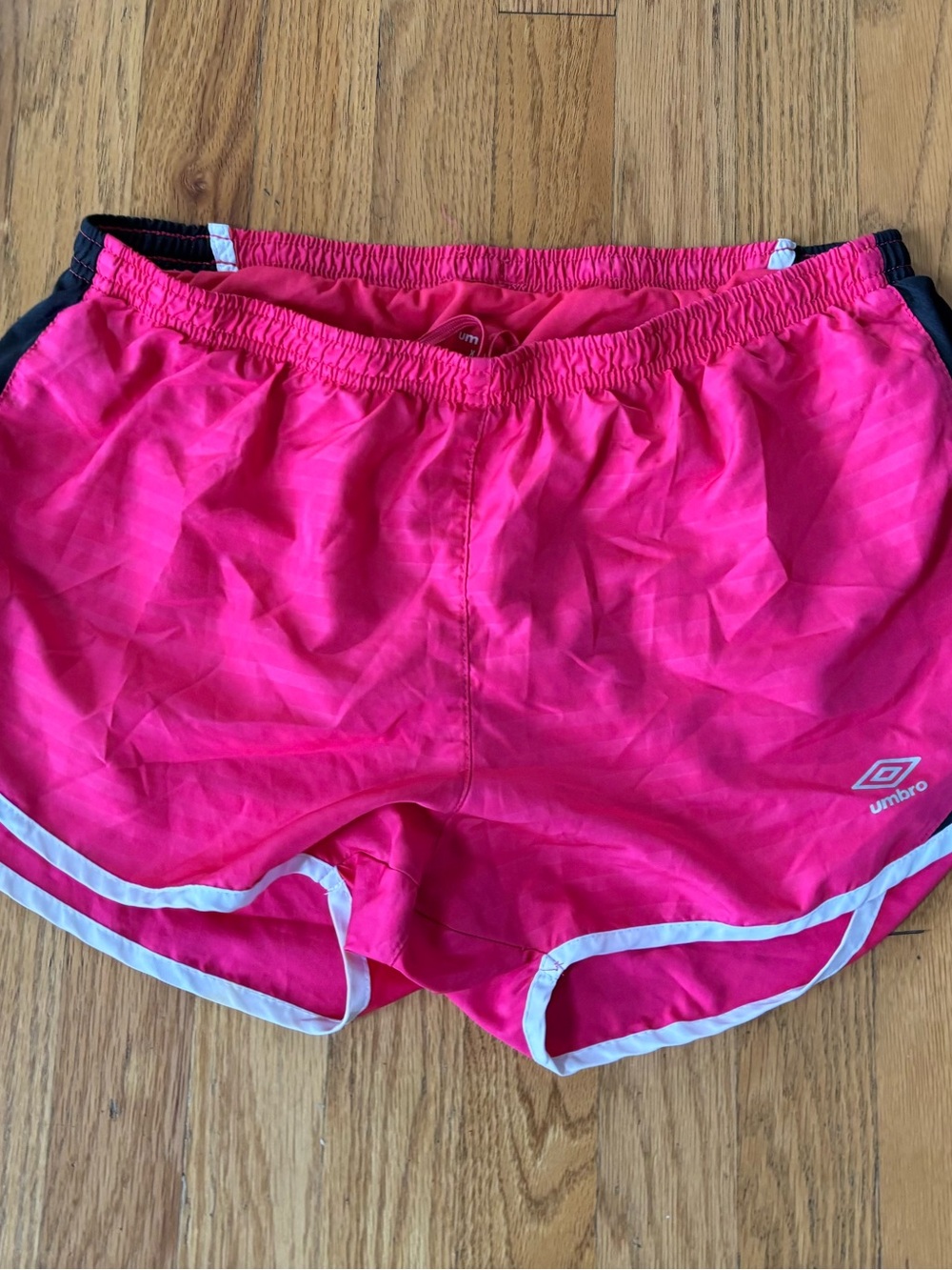 Umbro Women's Bright Pink Athletic Running Shorts with White Trim